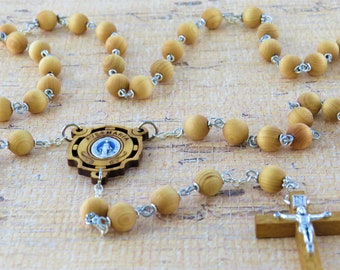 Australian Sandalwood Rosary - Aromatic Natural Sandalwood 8mm Wood Beads - Metal Accent Beads -Ave Maria Wood Center -Italian Wood Crucifix
