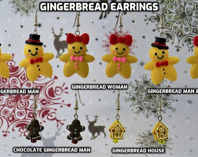 Gingerbread Earrings - Gingerbread Man - Gingerbread Woman - Gingerbread Man & Woman - Dark Gingerbread Man - Gingerbread House - 5 Styles