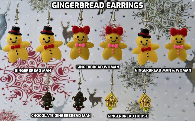 Gingerbread Earrings Gingerbread Man Gingerbread Woman Gingerbread Man & Woman Dark Gingerbread Man Gingerbread House 5 Styles image 1