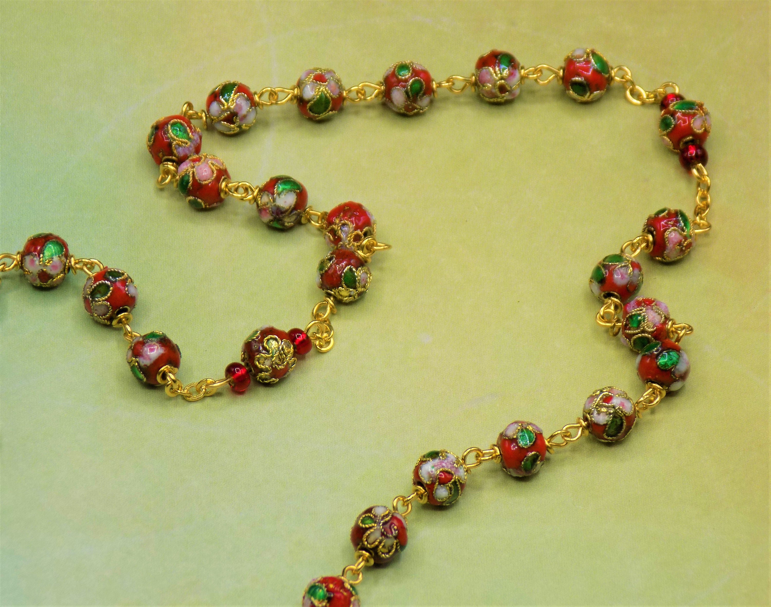 Red Cloisonné Rosary Red 8mm Cloisonné Metal Beads Italian Our Lady