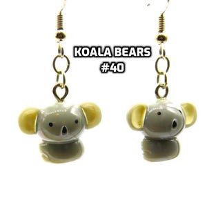 Fun Animal Earrings - Cattle - Cows - Horses - Wolves - Koala Bears - Kangaroos - Llamas - Camels -Hypo Allergenic Surgical Steel Ear Wires Koala Bear