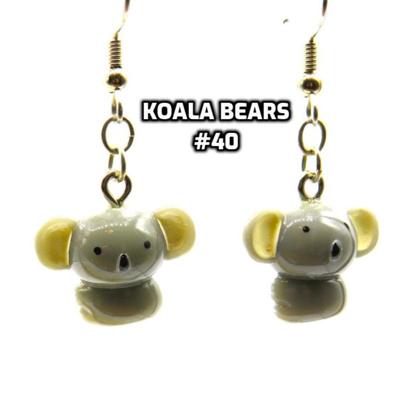 Fun Animal Earrings - Cattle - Cows - Horses - Wolves - Koala Bears - Kangaroos - Llamas - Camels -Hypo Allergenic Surgical Steel Ear Wires Koala Bear