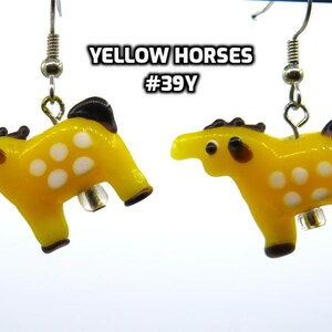 Fun Animal Earrings - Cattle - Cows - Horses - Wolves - Koala Bears - Kangaroos - Llamas - Camels -Hypo Allergenic Surgical Steel Ear Wires Yel Lampglass Horse