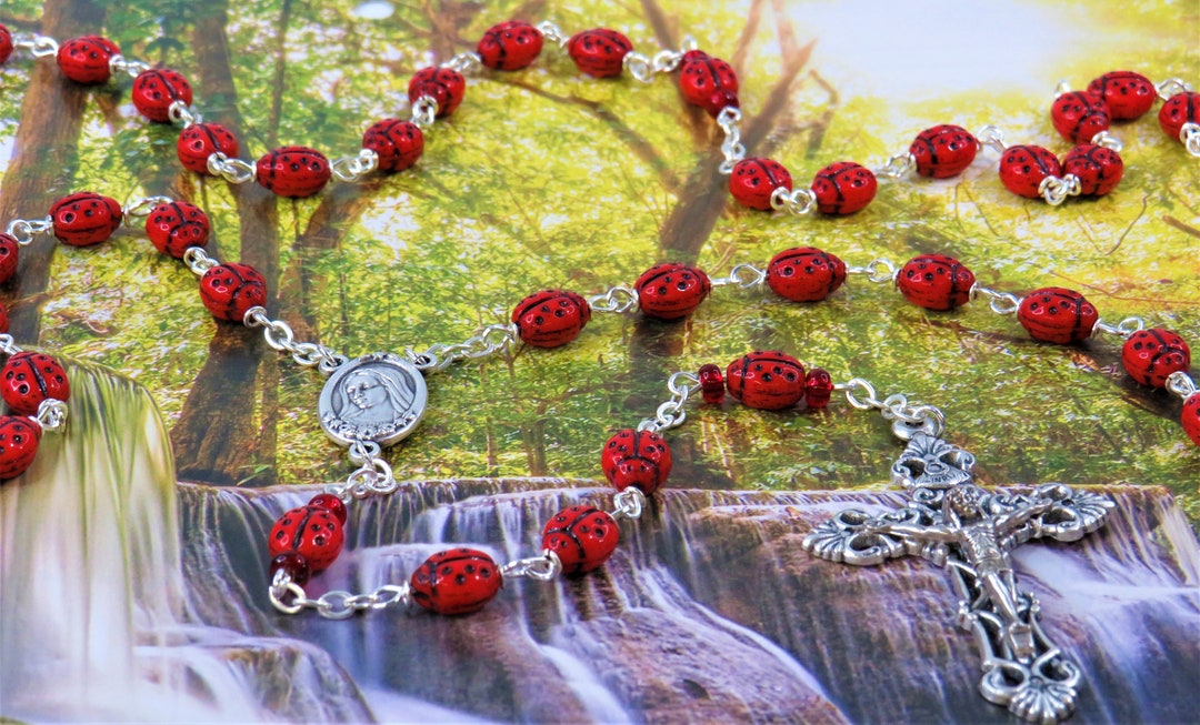 Red Ladybug Rosary Czech Opaque Red Ladybug Glass Beads Italian OL of