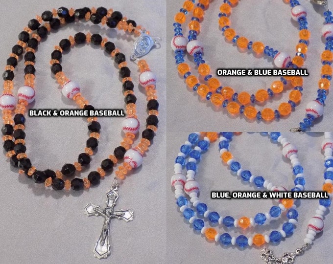 Baseball Sports Rosaries - Black and Orange - Blue, Orange and White - Orange and Blue - Baseball Team Colors