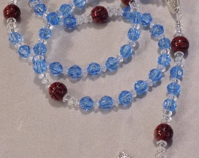 Basketball Sports Rosaries - Blue & Clear - Lt and Dk Blue - Black and Red - Blue and Org - Blue and Yellow - Blue and Black - Red and Blue