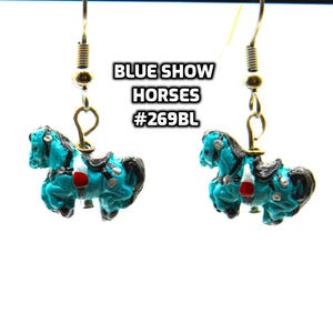 Fun Animal Earrings - Cattle - Cows - Horses - Wolves - Koala Bears - Kangaroos - Llamas - Camels -Hypo Allergenic Surgical Steel Ear Wires Blue Horse