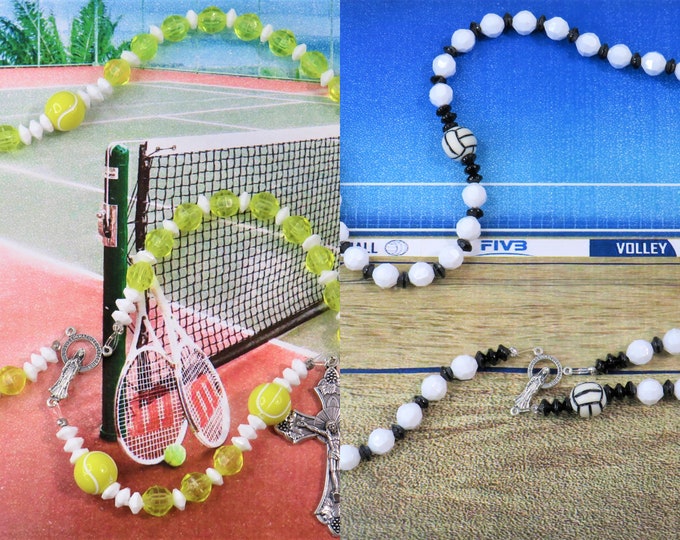 Tennis and Volletball Sports Rosaries - Tennis Rosary Yellow and White - Volleyball Rosary White and Black - Italian Centers and Crucifixes