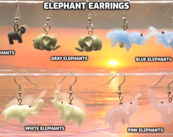 Elephant 3D Earrings - Gray - Lt Gray - Blue - White - Pink - 5 Different Styles/Colors to Choose From