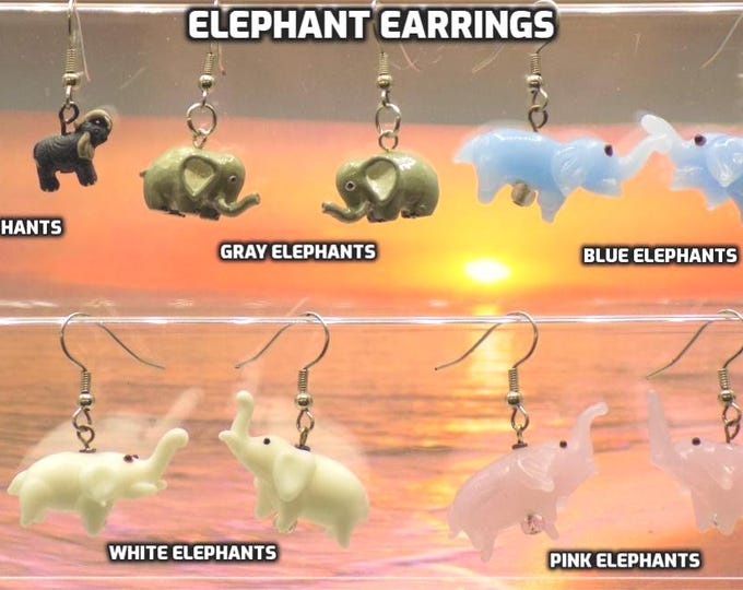 Elephant 3D Earrings - Gray - Lt Gray - Blue - White - Pink - 5 Different Styles/Colors to Choose From