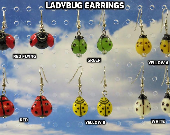 Ladybug Earrings - Red Flying - Green - Yellow (2) - Red - White - 6 Different Colors & Styles to Choose From