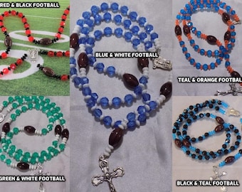 Football Sports Rosaries - Red and Black - Blue and White - Teal and Orange - Green and White - Black and Teal - Football Team Colors