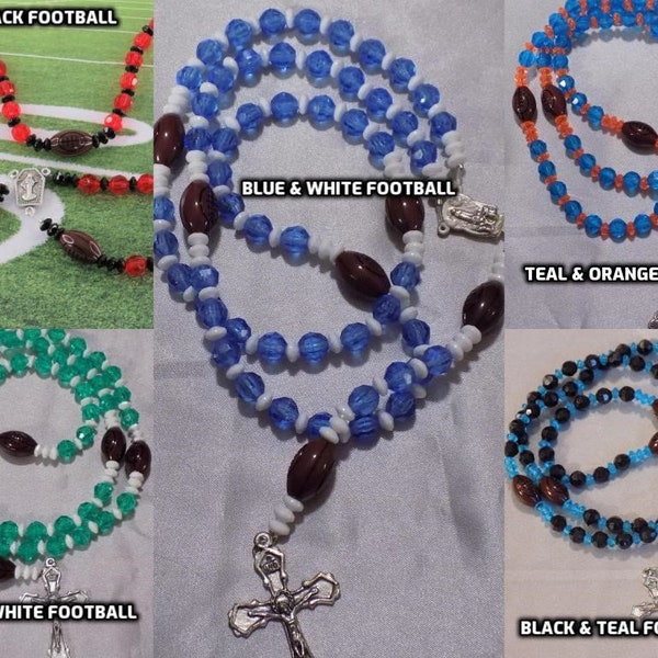 Football Sports Rosaries - Red and Black - Blue and White - Teal and Orange - Green and White - Black and Teal - Football Team Colors