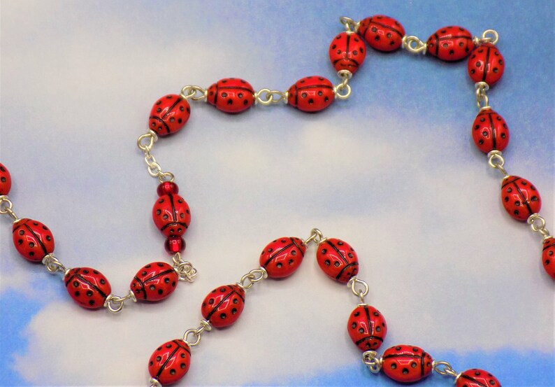 Ladybug Rosary Czech Opaque Red Ladybug Glass Beads Center Etsy