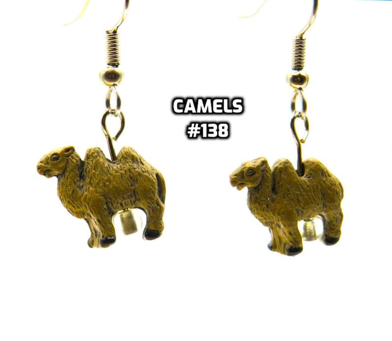 Fun Animal Earrings - Cattle - Cows - Horses - Wolves - Koala Bears - Kangaroos - Llamas - Camels -Hypo Allergenic Surgical Steel Ear Wires Camel