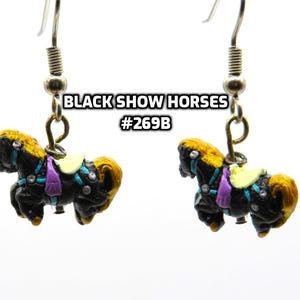 Fun Animal Earrings - Cattle - Cows - Horses - Wolves - Koala Bears - Kangaroos - Llamas - Camels -Hypo Allergenic Surgical Steel Ear Wires Black Horse