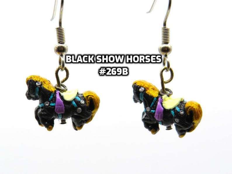 Fun Animal Earrings - Cattle - Cows - Horses - Wolves - Koala Bears - Kangaroos - Llamas - Camels -Hypo Allergenic Surgical Steel Ear Wires Black Horse