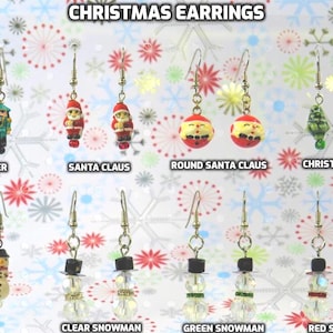 Pendientes navideños y festivos: Cascanueces, Papá Noel, Papá Noel redondo, Árbol de Navidad, Muñeco de nieve (4) - 8 estilos para elegir.