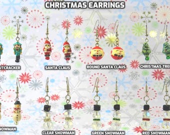 Holiday & Christmas Earrings - Nutcracker - Santa Claus - Round Santa Claus - Christmas Tree - Snowman (4) - 8 Styles to Choose From