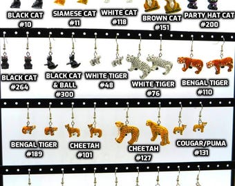 Fun Animal Earrings - Cats - Tigers - Cheetahs - Cougar/Pumas - Panthers - Lions - Hypo Allergenic Surgical Steel Ear Wires for Pierced Ears