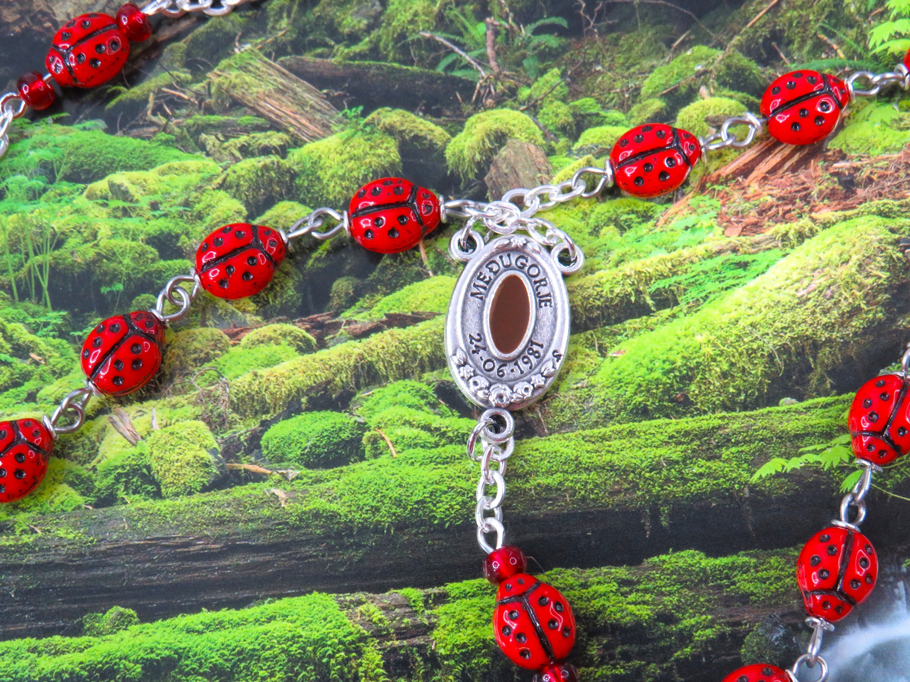 Red Ladybug Rosary Czech Opaque Red Ladybug Glass Beads Our Lady of