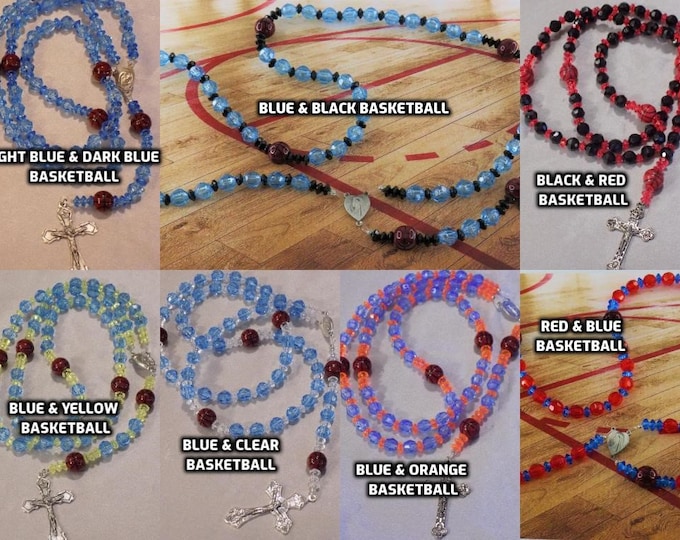 Basketball Sports Rosaries - Blue & Clear - Lt and Dk Blue - Black and Red - Blue and Org - Blue and Yellow - Blue and Black - Red and Blue