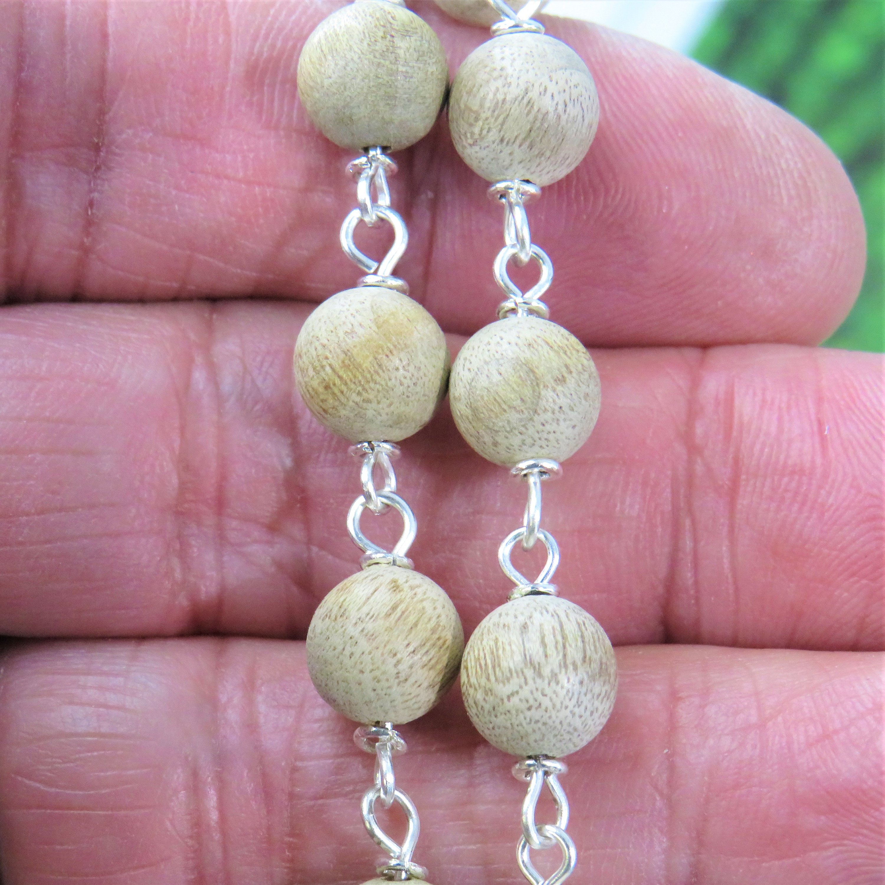 Natural Silkwood Wood Rosary Natural Silkwood 8mm Wood Beads Metal