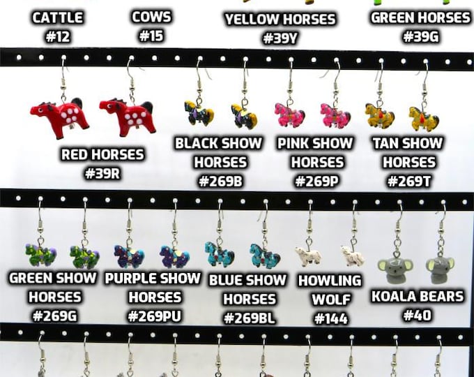 Fun Animal Earrings - Cattle - Cows - Horses - Wolves - Koala Bears - Kangaroos - Llamas - Camels -Hypo Allergenic Surgical Steel Ear Wires
