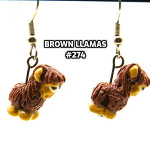 Fun Animal Earrings - Cattle - Cows - Horses - Wolves - Koala Bears - Kangaroos - Llamas - Camels -Hypo Allergenic Surgical Steel Ear Wires Brown Llama
