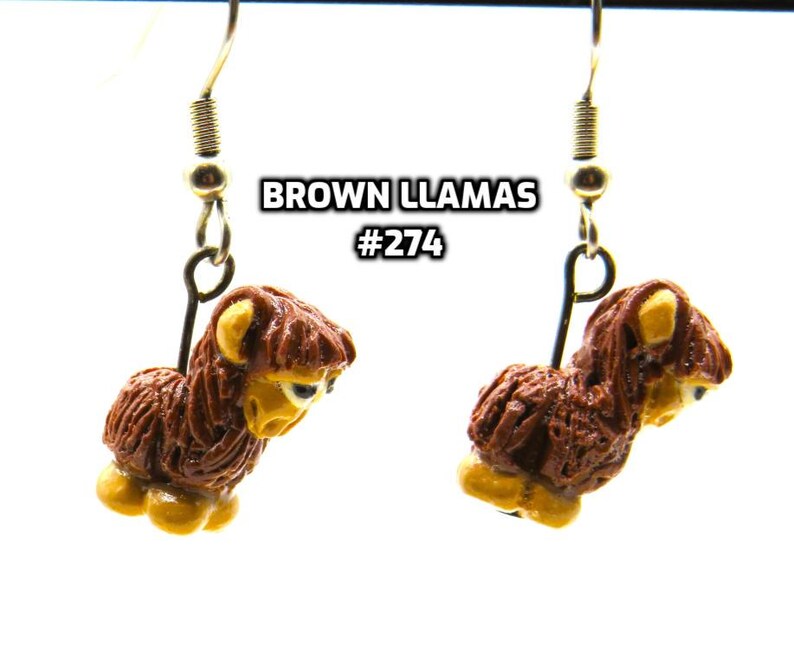 Fun Animal Earrings - Cattle - Cows - Horses - Wolves - Koala Bears - Kangaroos - Llamas - Camels -Hypo Allergenic Surgical Steel Ear Wires Brown Llama