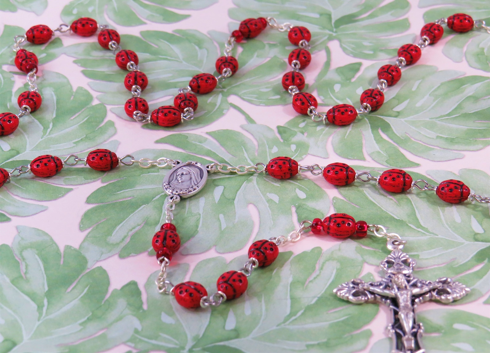 Red Ladybug Rosary Czech Opaque Red Ladybug Glass Beads Etsy