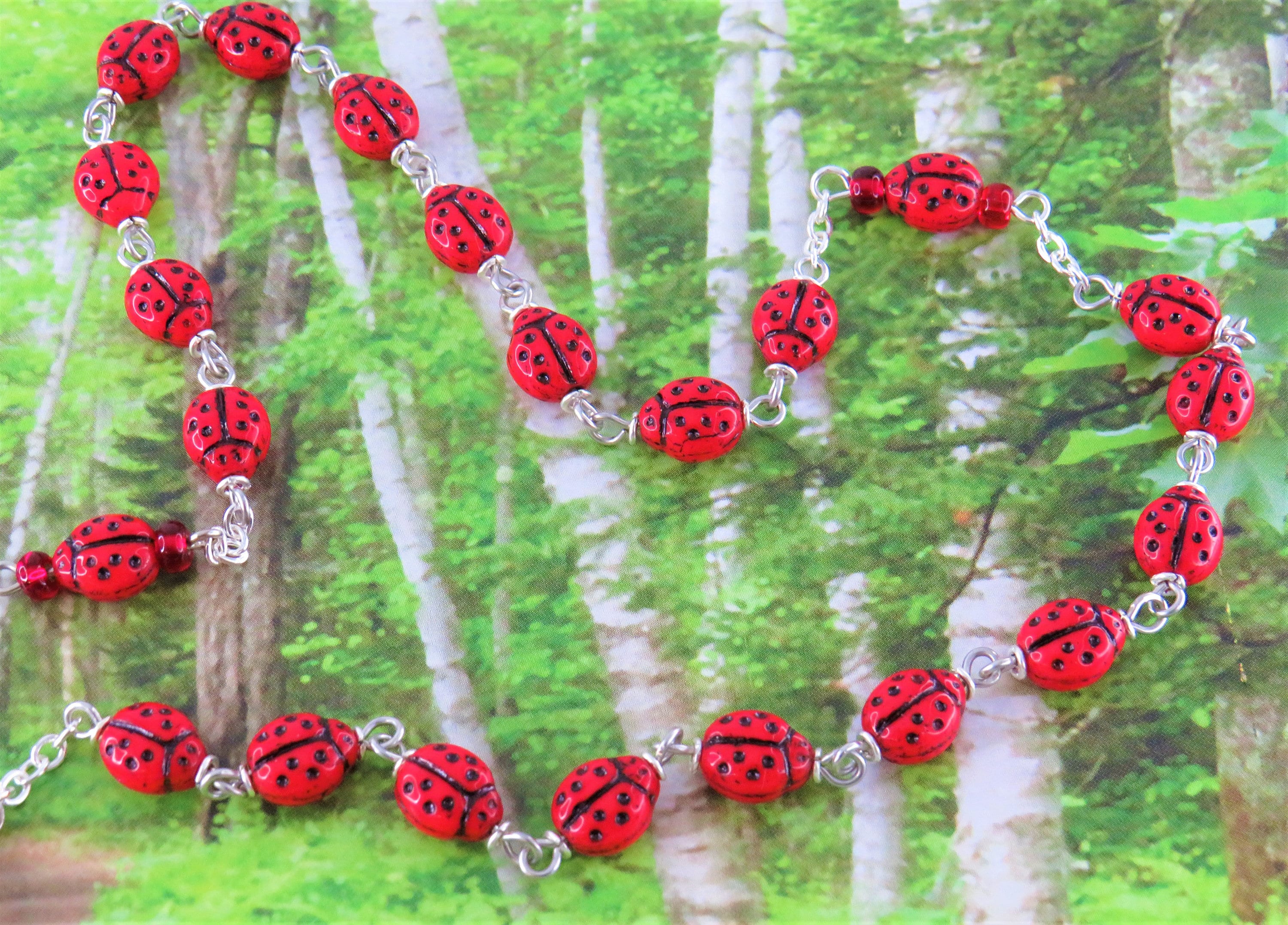 Ladybug Rosary Czech Opaque Red Ladybug Glass Beads Center Contains