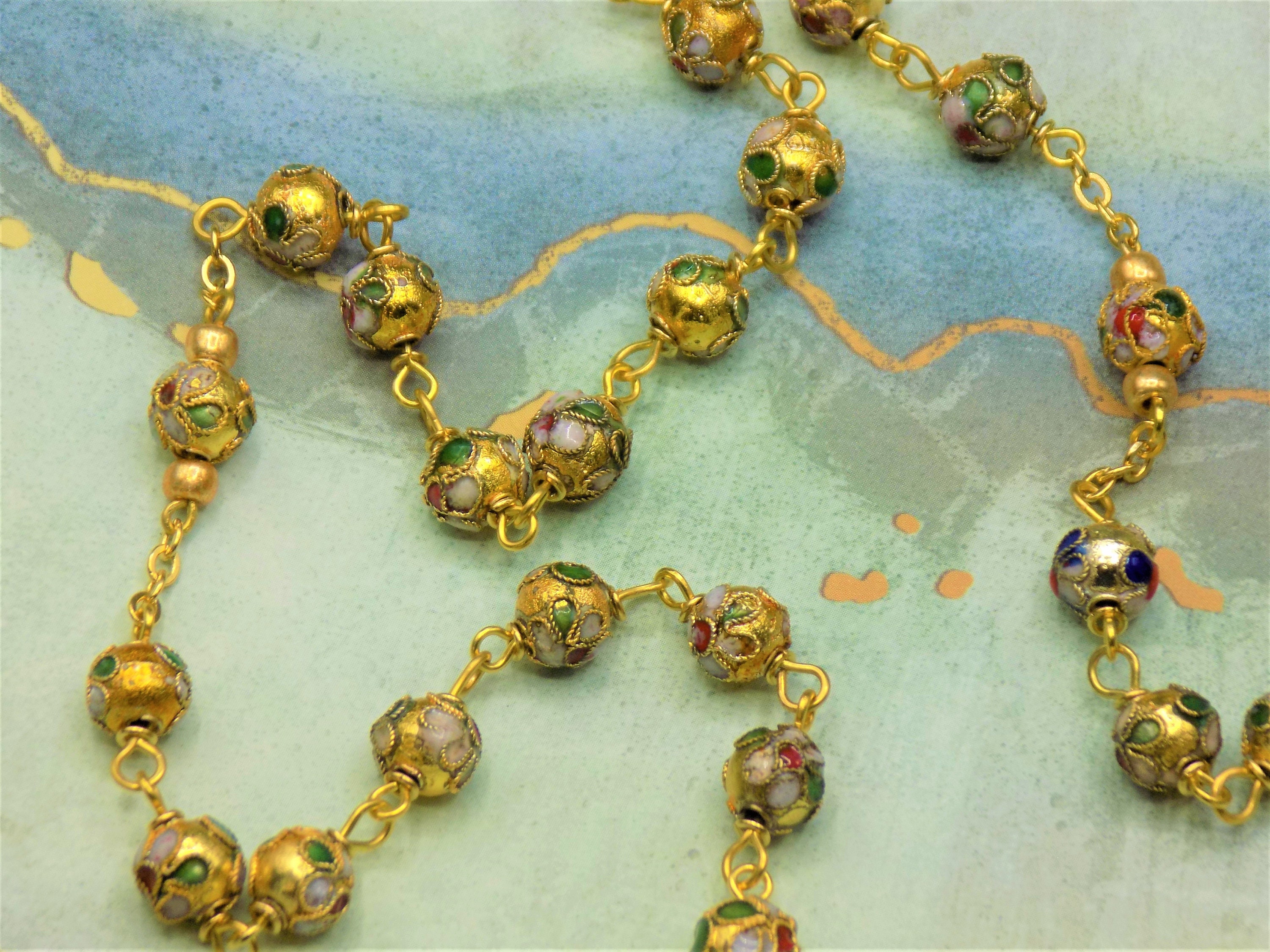 Gold Cloisonné Rosary Gold 8mm Cloisonné Metal Beads Italian Our