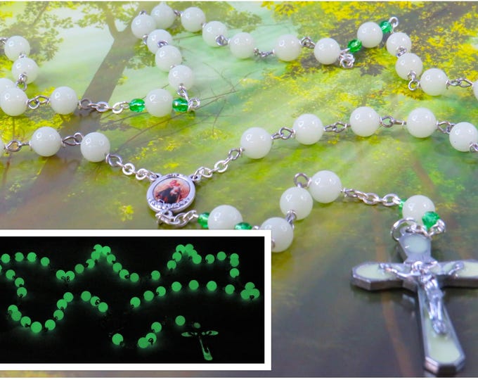 Luminous Solar Stone Green Glow in the Dark Rosary - Stone Green Glow in the Dark 8mm Beads -Colorful Our Lady Center-Luminous Glow Crucifix