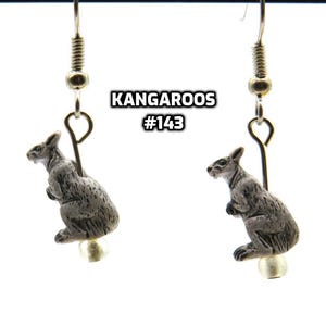 Fun Animal Earrings - Cattle - Cows - Horses - Wolves - Koala Bears - Kangaroos - Llamas - Camels -Hypo Allergenic Surgical Steel Ear Wires Kangaroo