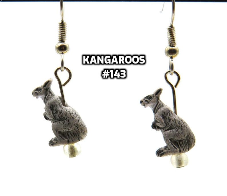 Fun Animal Earrings - Cattle - Cows - Horses - Wolves - Koala Bears - Kangaroos - Llamas - Camels -Hypo Allergenic Surgical Steel Ear Wires Kangaroo