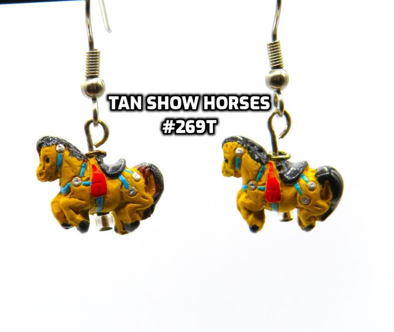 Fun Animal Earrings - Cattle - Cows - Horses - Wolves - Koala Bears - Kangaroos - Llamas - Camels -Hypo Allergenic Surgical Steel Ear Wires Tan Horse