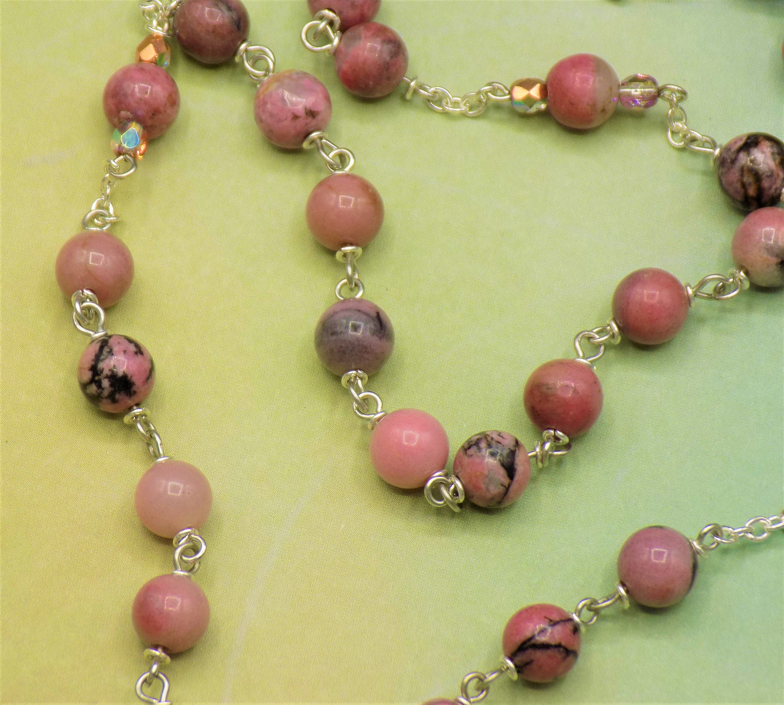 Rhodonite Stone Rosary - Semi Precious Rhodonite Stone 8mm Beads ...