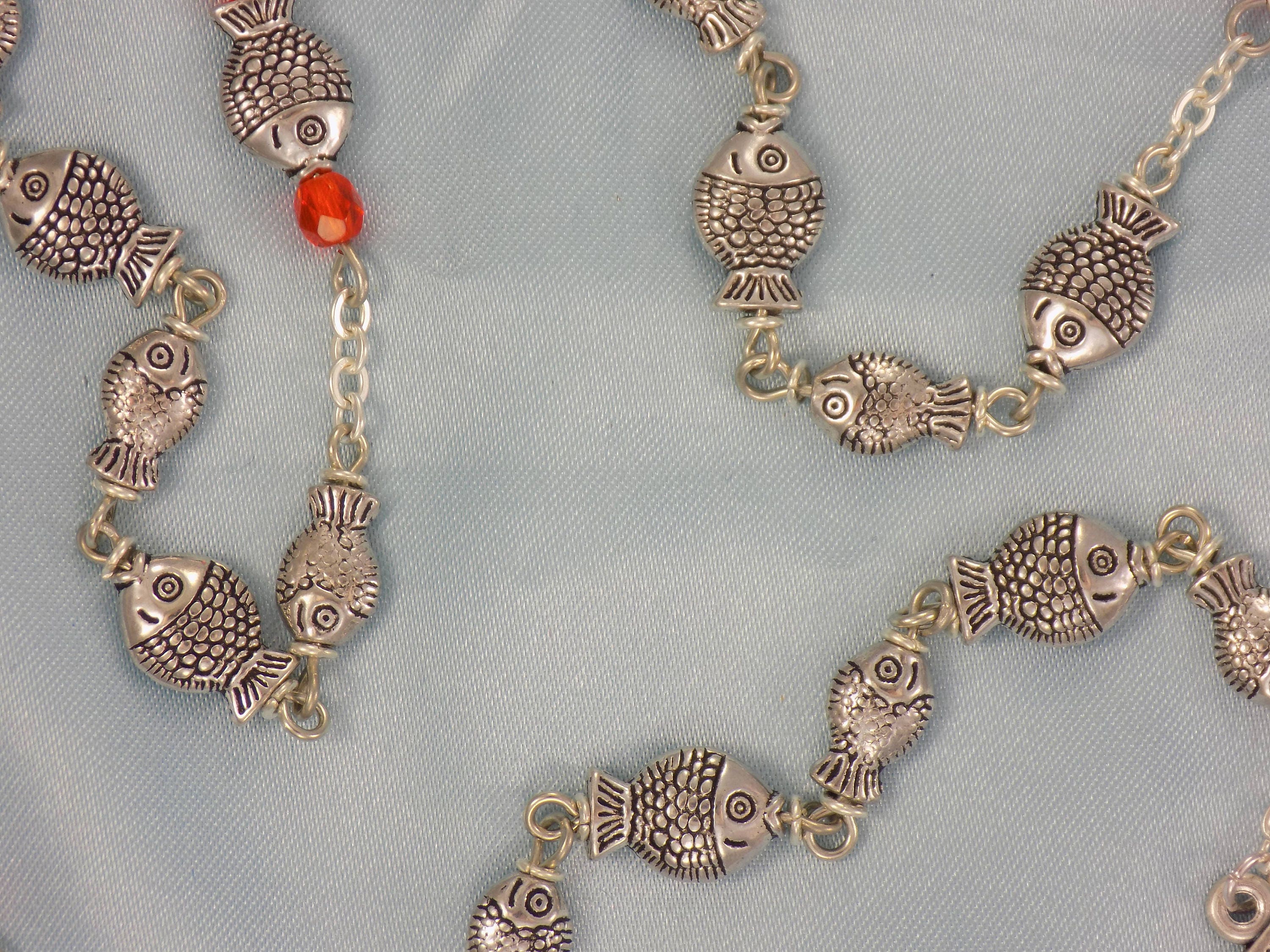 Fish Rosary - Silver Plated Metal Fish Beads - Czech AB Orange Crystal ...