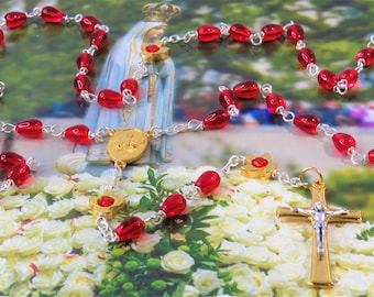 Confirmation Holy Spirit Rosary - Czech Red Teardrop Glass Beads - Holy Spirit Father Beads - Italian Holy Spirit Center - Italian Crucifix