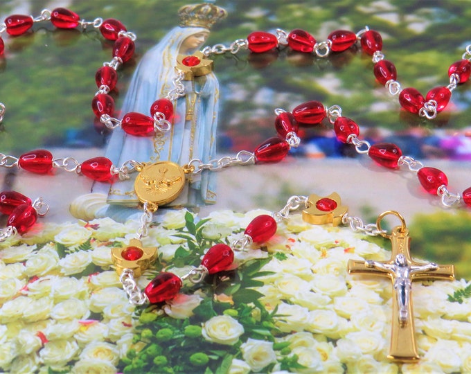 Confirmation Holy Spirit Rosary - Czech Red Teardrop Glass Beads - Holy Spirit Father Beads - Italian Holy Spirit Center - Italian Crucifix