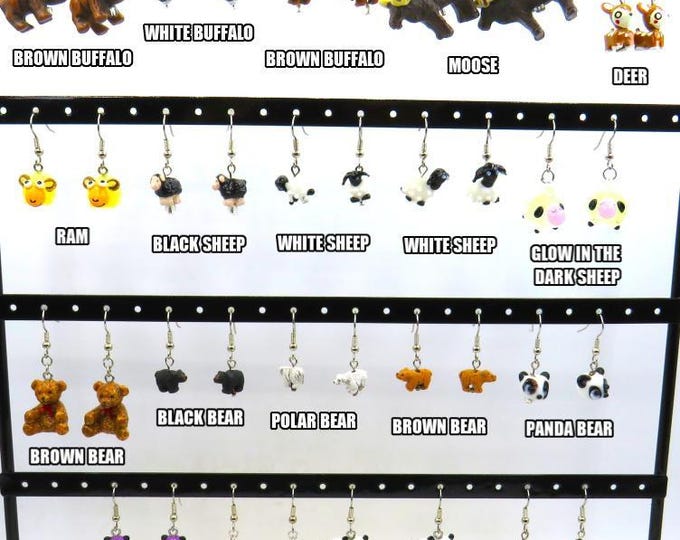 Fun Animal Earrings - Buffalos - Mooses - Deers - Rams - Sheeps - Bears - Panda Bears - Hypo Allergenic Surgical Steel Ear Wires