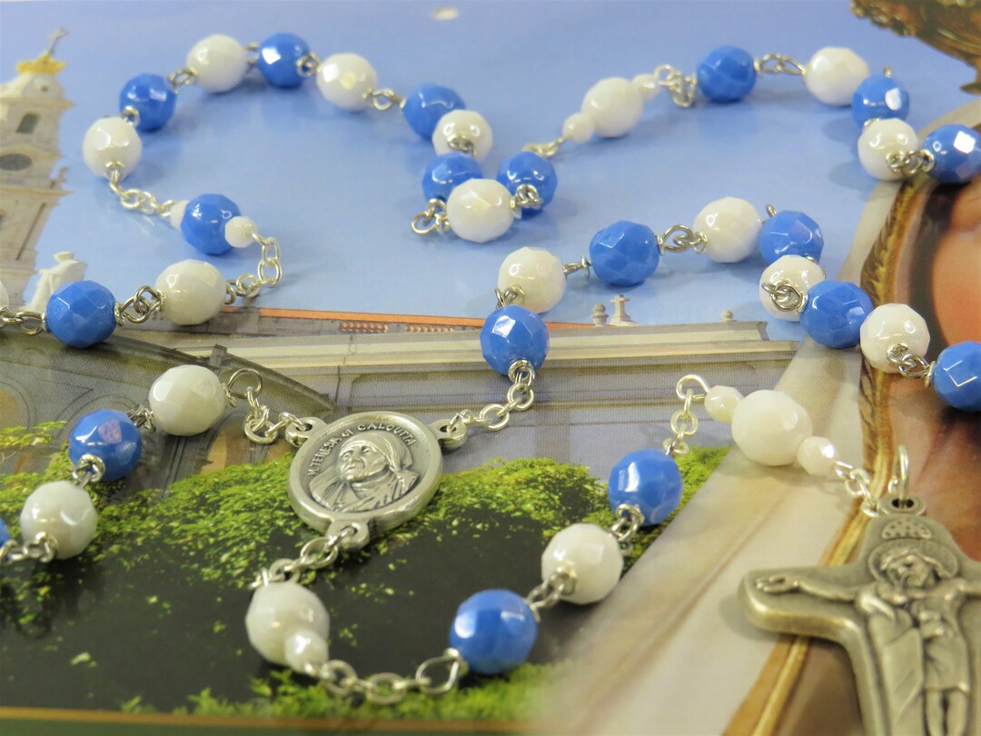 St. Mother Teresa of Calcutta Rosary - Czech Blue and White Beads - St ...