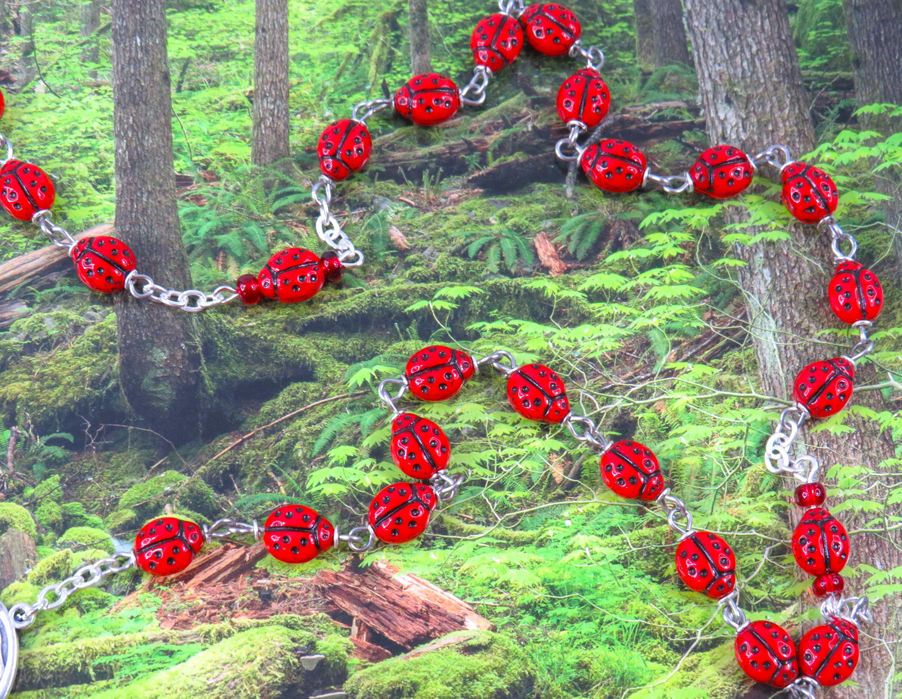 Red Ladybug Rosary Czech Opaque Red Ladybug Glass Beads Our Lady of