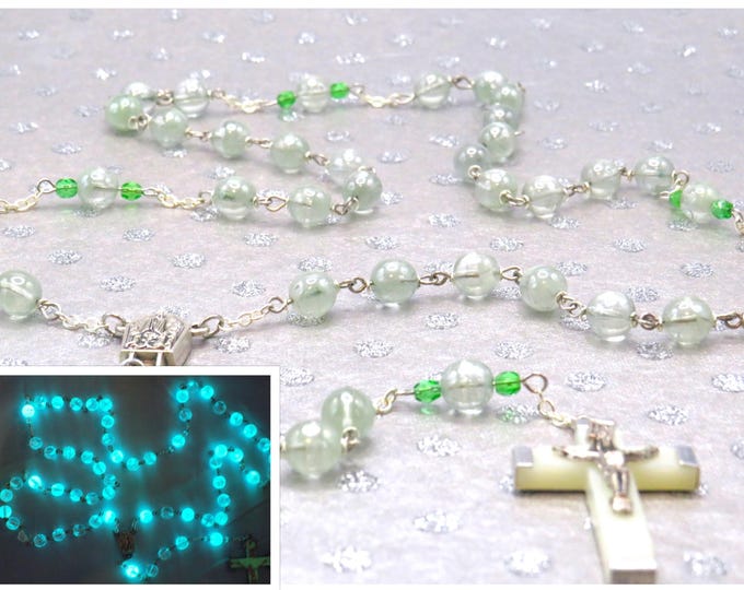 Light Green Czech Glass "Glow in the Dark" Rosary - Czech Light Green Glow in The Dark Glass Beads - Fatima Water Center - Luminous Crucifix