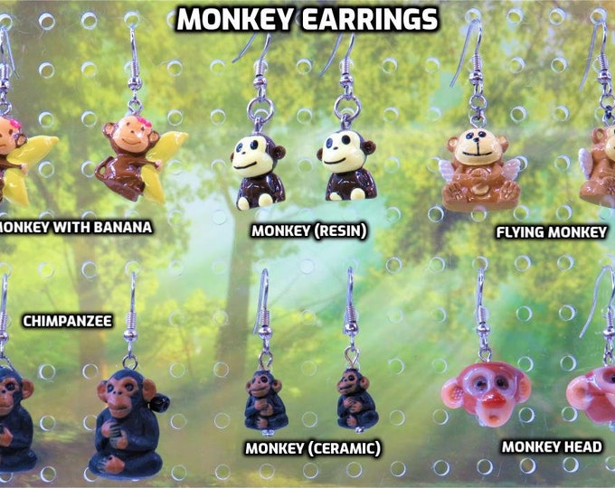 Monkey Earrings - Monkey with Banana - Monkey (Resin) - Flying Monkey - Chimpanzee - Monkey (Ceramic) - Monkey Head