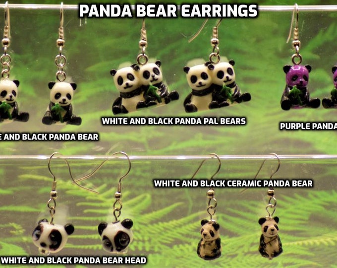 Panda Bear 3D Earrings - White and Black Panda Bear Pals - White & Black Panda Bears - Purple and Black Panda Bears - Panda Bear Heads