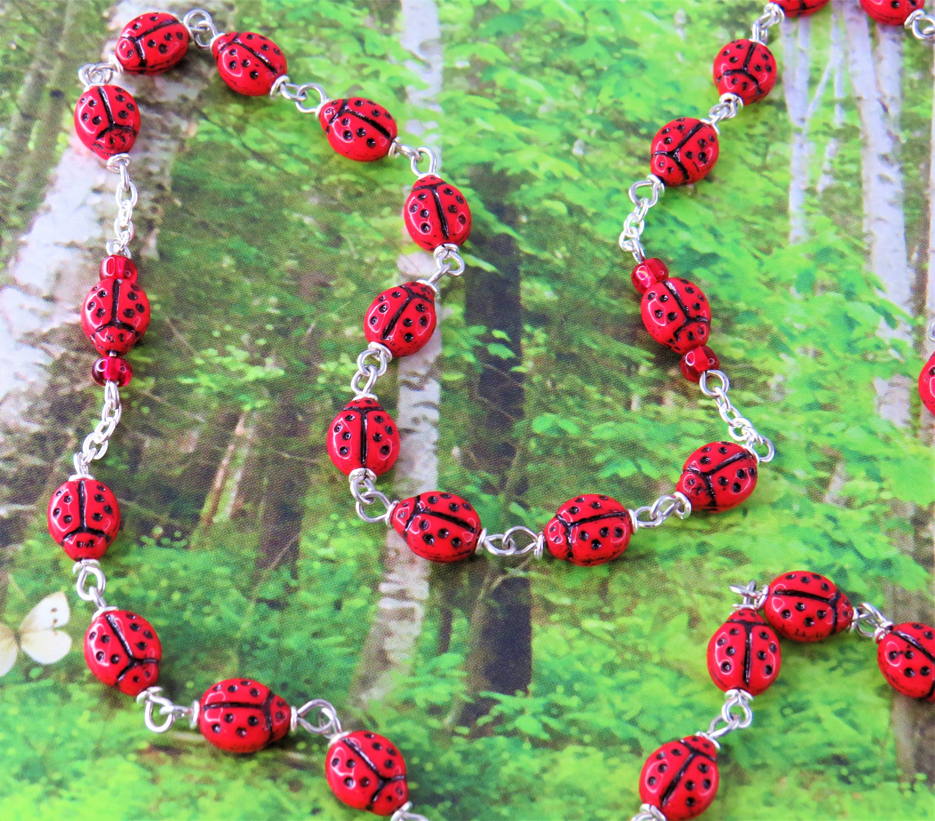 Ladybug Rosary Czech Opaque Red Ladybug Glass Beads Center Contains
