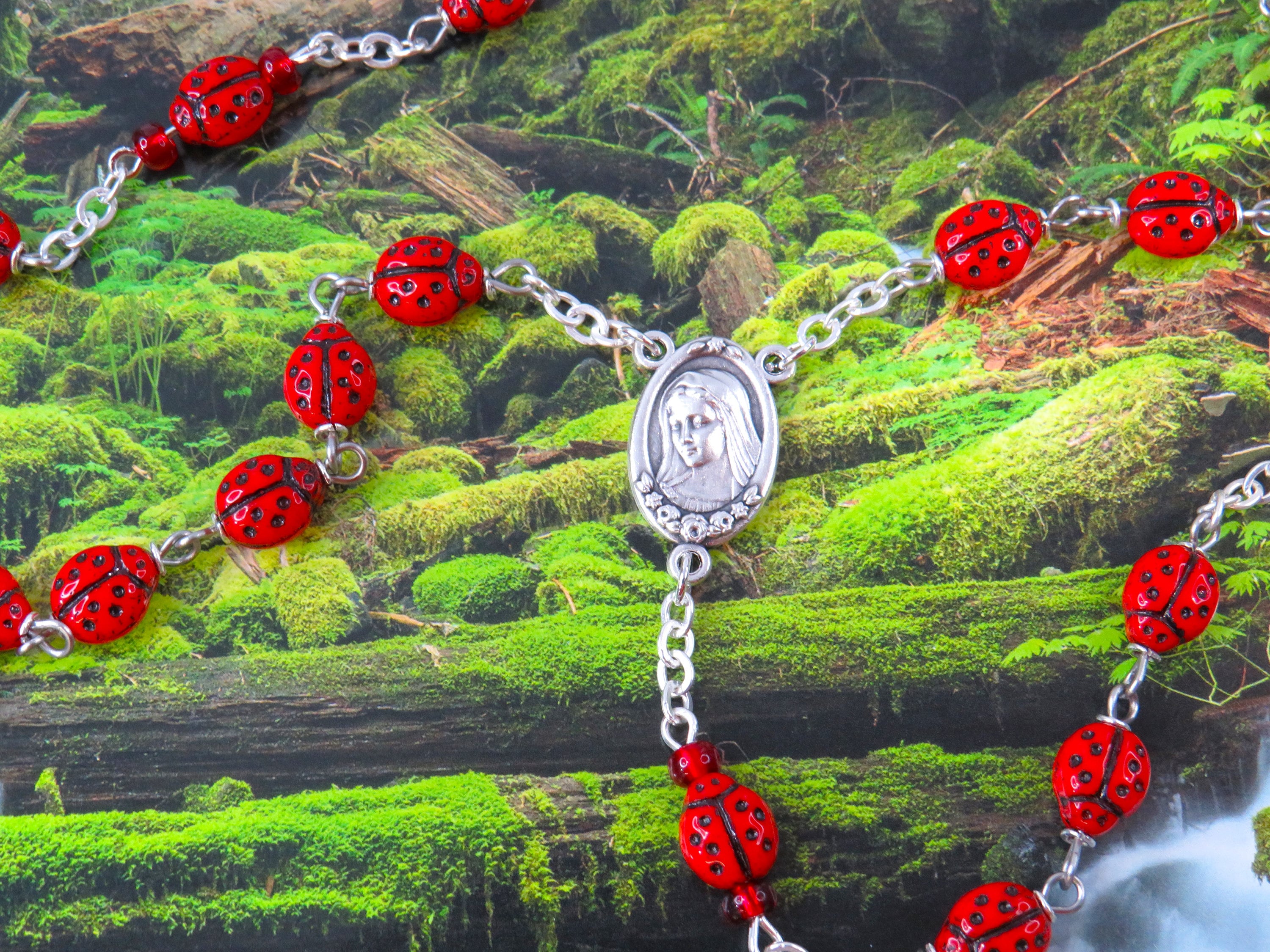 Red Ladybug Rosary Czech Opaque Red Ladybug Glass Beads Our Lady of