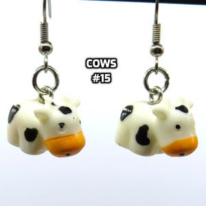 Fun Animal Earrings - Cattle - Cows - Horses - Wolves - Koala Bears - Kangaroos - Llamas - Camels -Hypo Allergenic Surgical Steel Ear Wires Black-White Cows
